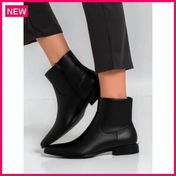 Women's Ankle Boots Low Heel Square Toe Chunky Heel Side Zipper Dressy - Picture 4 of 7